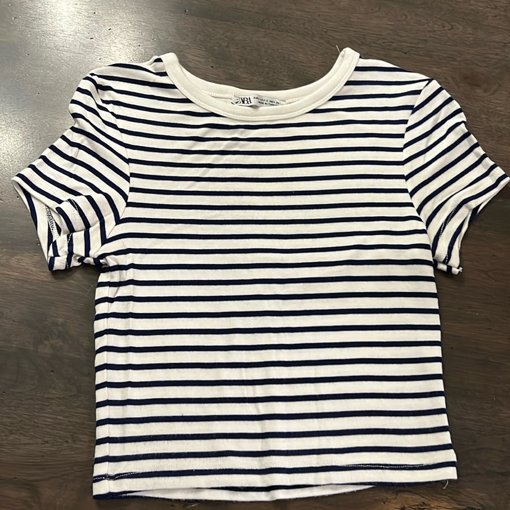 Zara size S crop T-shirt. Navy stripe